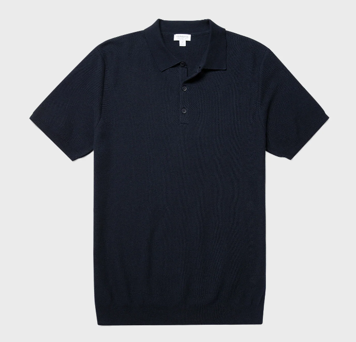 Sunspel Fine Texture Knit Polo Shirt In Navy Mpol8115 Via Roma Fashion 0874